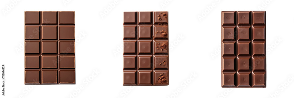 Set of chocolate bar top view isolated on a transparent background Set of chocolate bar top view isolated on a transparent background