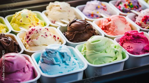 色々な種類のカラフルなアイスクリーム