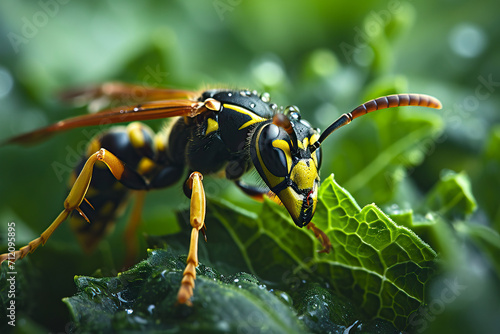 Macro portrait of a wasp insects. © wildarun