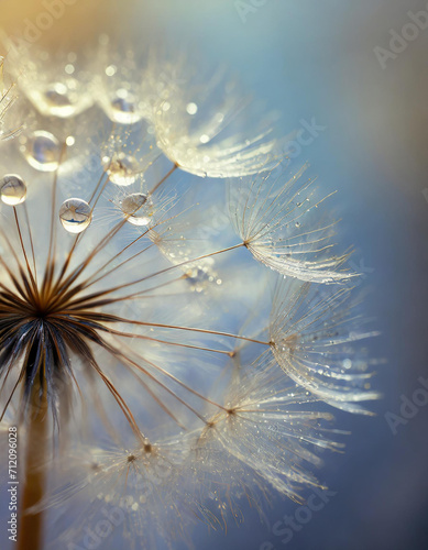 Dmuchawiec w kroplach rosy, dekoracja, tapeta, generative ai