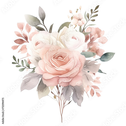 Watercolor Pink Flowers Clipart. Pink Roses PNG, Floral Bouquets. Wedding Flowers with transparent background. Floral Wreath Digital Art