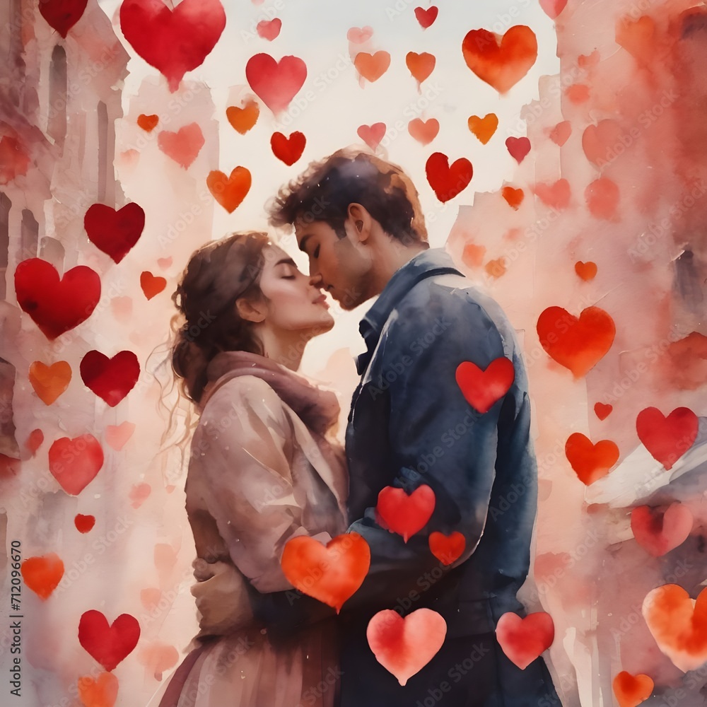 Couple in love hugging and kissing. Young love. ai generated ...