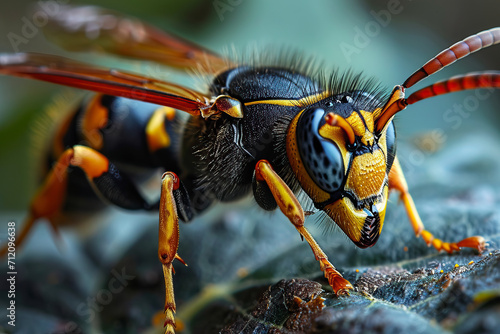 Macro portrait of a wasp insects. © wildarun