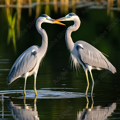 wonderful love bird picture, grey heron couple, lake © Eva