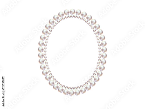 Pearl circle frame. Pearl round frame. Banner template isolated. White pearl