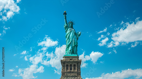 Statue of Liberty With Cloudily Sky, American Tour Places, World Tour Day, Generative Ai photo