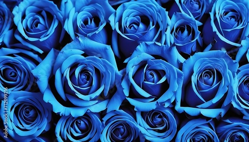 Closeup of a bright blue roses bouquet background 