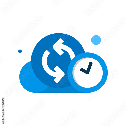Auto backup file to cloud storage, data synchronization every minute or hour concept illustration flat design vector. simple modern graphic element for landing page ui, infographic, icon photo
