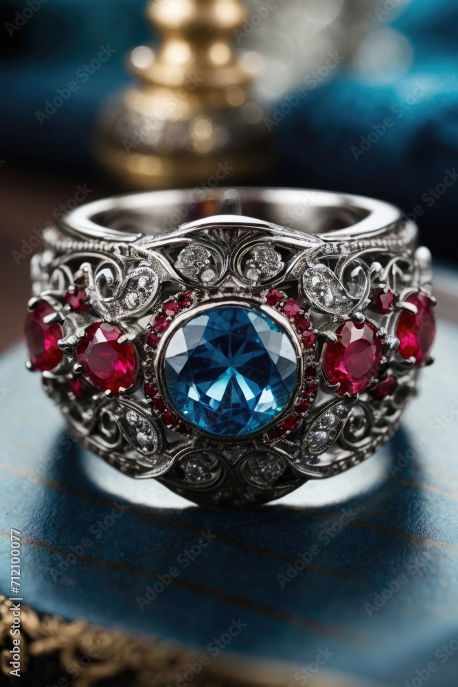 AI-Generated Synesthesia Cerule and Ruby Ring Macro Photography Concept - Digital Artwork AI-Generated Synesthesia Cerule and Ruby Ring Macro Photography Concept - Digital Artwork