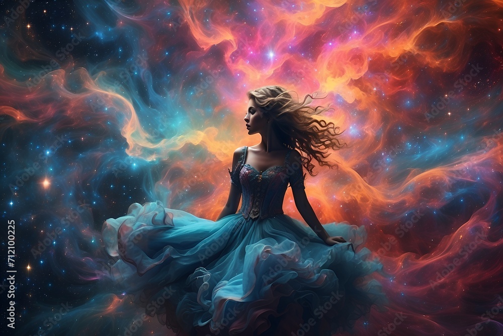 A kaleidoscopic cosmic wanderer, the psychedelic arcane nebula drifter, floats amidst a vast expanse of astral swirls and celestial colors. A kaleidoscopic cosmic wanderer, the psychedelic arcane nebula drifter, floats amidst a vast expanse of astral swirls and celestial colors.