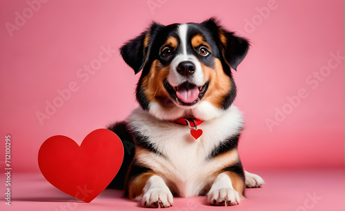 Valentien's day, dog, heart, simple background. Generative AI photo