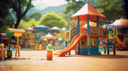 blur image of children playground at public park