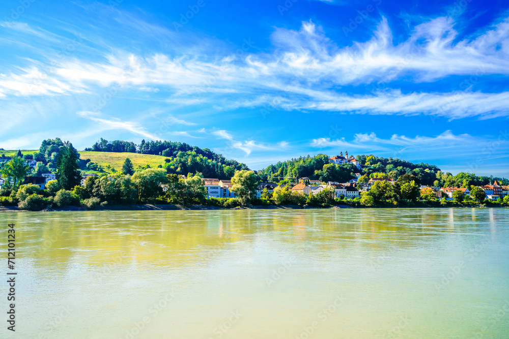 View of the Inn River and nature in Passau. Center of the city with the surrounding countryside.
View of the Inn River and nature in Passau. Center of the city with the surrounding countryside.