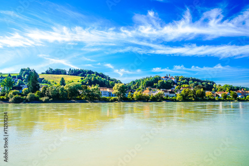 View of the Inn River and nature in Passau. Center of the city with the surrounding countryside. 