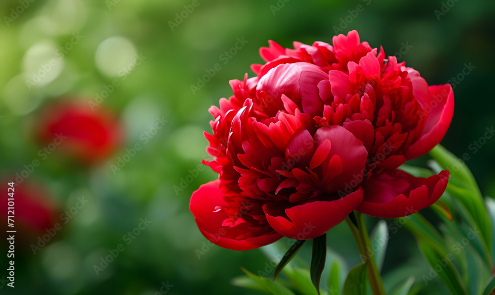 Fototapeta premium Red Peony Flower Head Full Bloom, Generative AI