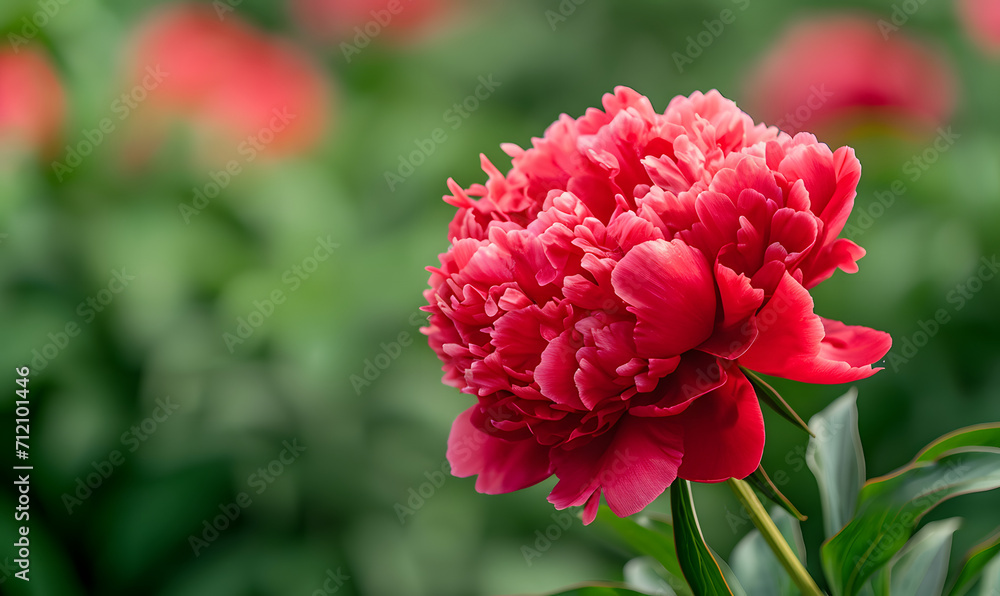 Red Peony Flower Head Full Bloom, Generative AI Red Peony Flower Head Full Bloom, Generative AI