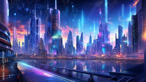 Futuristic City Neon Metropolis A skyline of future building