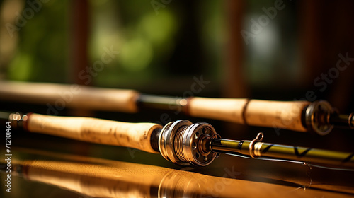 Photo close up picture of two fishing rods guides shallow
