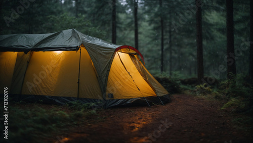 Camping tent in wilderness, rainforest