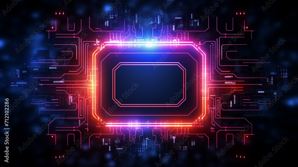 Obraz premium Neon Sign Cyber Circuit A neon sign style logo concept