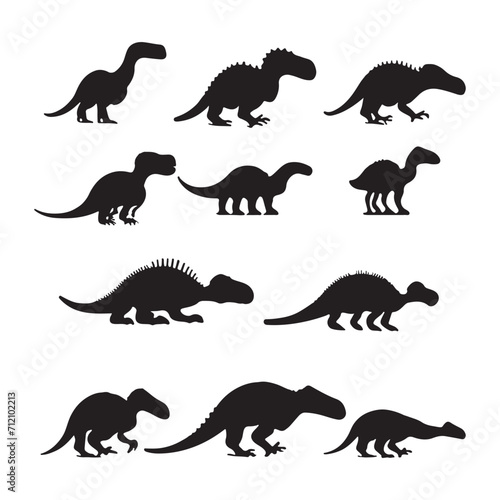 Set of dinosaur cartoon character silhouette