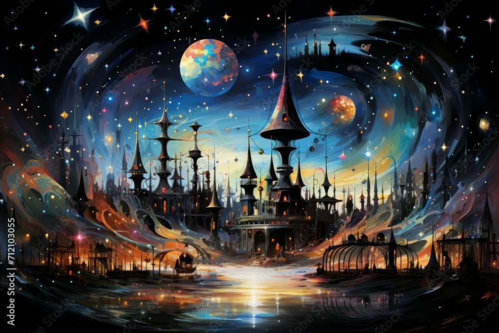 Whimsical starlight carousels, spinning through the cosmos and granting celestial rides - Generative AI Whimsical starlight carousels, spinning through the cosmos and granting celestial rides - Generative AI