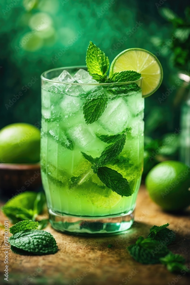 Fototapeta premium AI-Generated Photorealistic Lime Cocktail - Digital Artwork