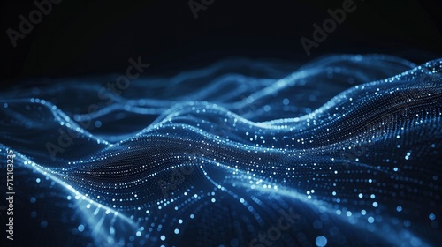 Data technology illustration. Abstract futuristic background. Wave with connecting dots and lines on dark background. Wave of particles. © MdKamrul