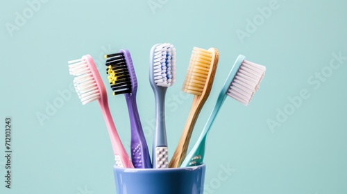 Different toothbrushes in holder photo