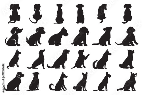 set of black silhouettes of a dog breeds isolated on a white background, collection, vector EPS 