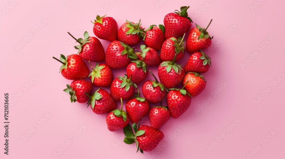 heart made of fresh ripe strawberries on a pink background heart made of fresh ripe strawberries on a pink background