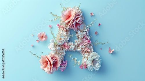 Photo of a floral letter A made of flowers