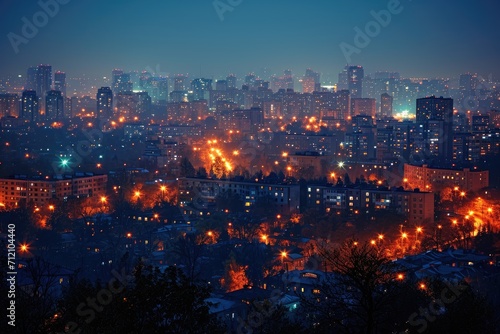 a city lit up at night professional photography