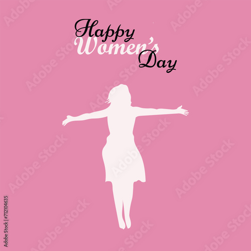Happy Women's Day, Girl illustration for international women's day. March 8. Minimalistic design on pink background
