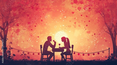 Love in Bloom. A Couple Sitting at a Table, Sharing a Tender Moment on Valentine's Day, Celebrating Romance and Togetherness.