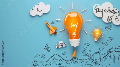 Business startup concept. Creative light bulb for business ideas concept, planing and strategy, analysis and solution, innovation new beginning ideas photo