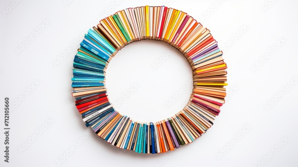 Book circle on white background: science and education concept for reading and writing, academic knowledge symbol - obrazy, fototapety, plakaty 