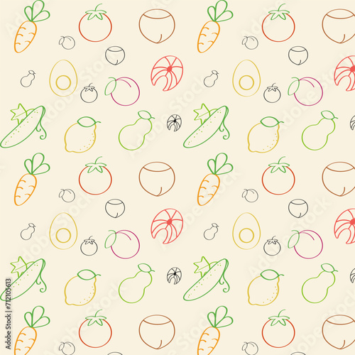 Vector seamless linear pattern with healthy food