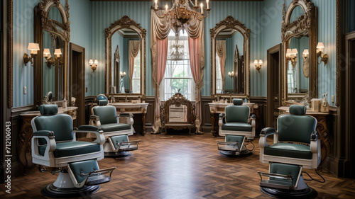 Elegant Vintage Hair Salon An upscale salon with vintage barber