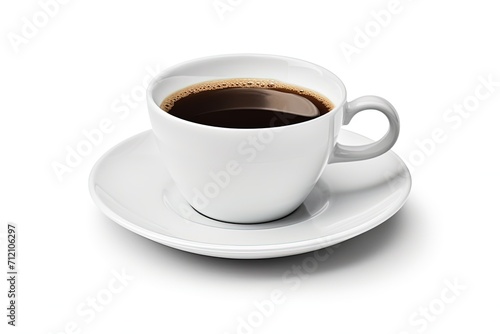 Black coffee in a white cup against a white backdrop with clipping path