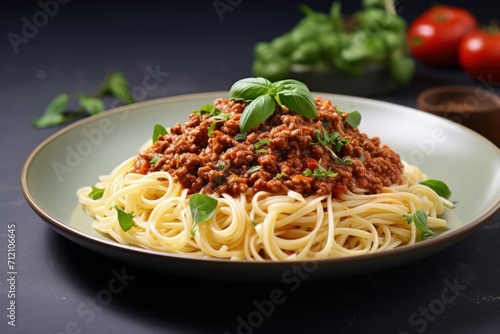 Classic Italian cuisine dish popular on gray background plate
