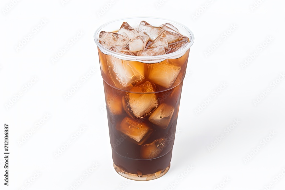 Cold brew iced coffee in a transparent cup on a white surface Cold brew iced coffee in a transparent cup on a white surface
