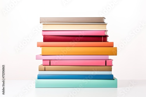 Colorful books on white background Assorted collection Hardcover books for reading School and education concept