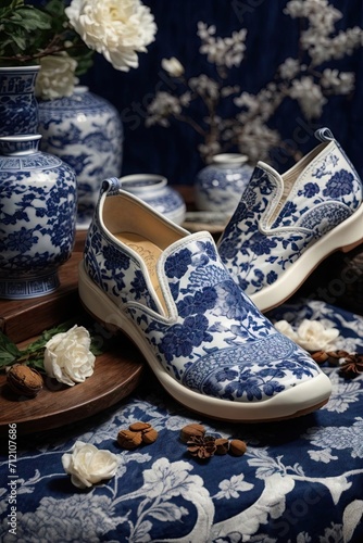 AI-Generated Photorealistic Qinghua Shoes - Digital Artwork photo