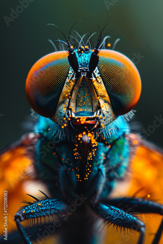 An artistic interpretation of a fly's multifaceted eyes with vibrant colors. © Oleksandr