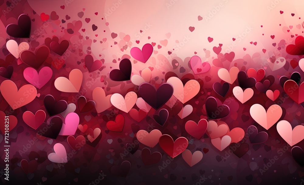 Valentine background with hearts, 14 feb background. Created with AI - obrazy, fototapety, plakaty 