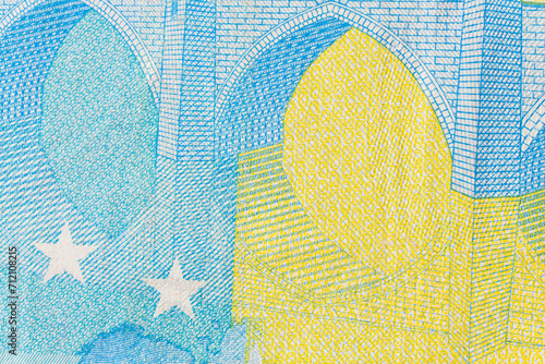 Fragment part of 20 euro banknote close-up