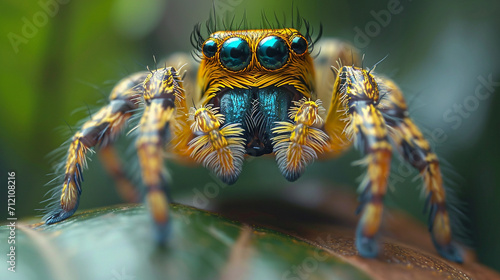 A digital composition highlighting the spider's eyes as a focal point in a natural habitat. © Oleksandr