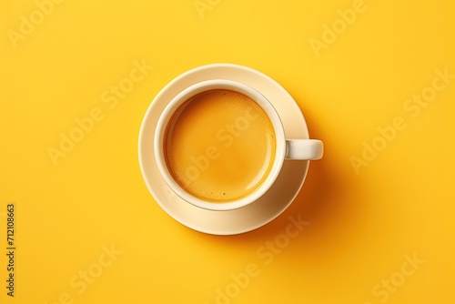 Espresso cup on yellow backdrop photo