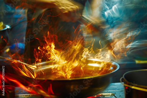 The dynamic and fluid movement of cooking, captured in an abstract culinary scene.